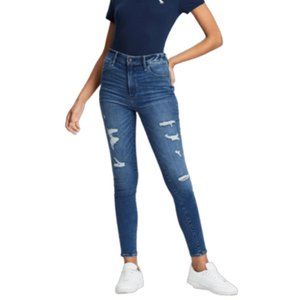 Abercrombie & Fitch Simone High Rise Super Skinny Jeans Destroy Blue